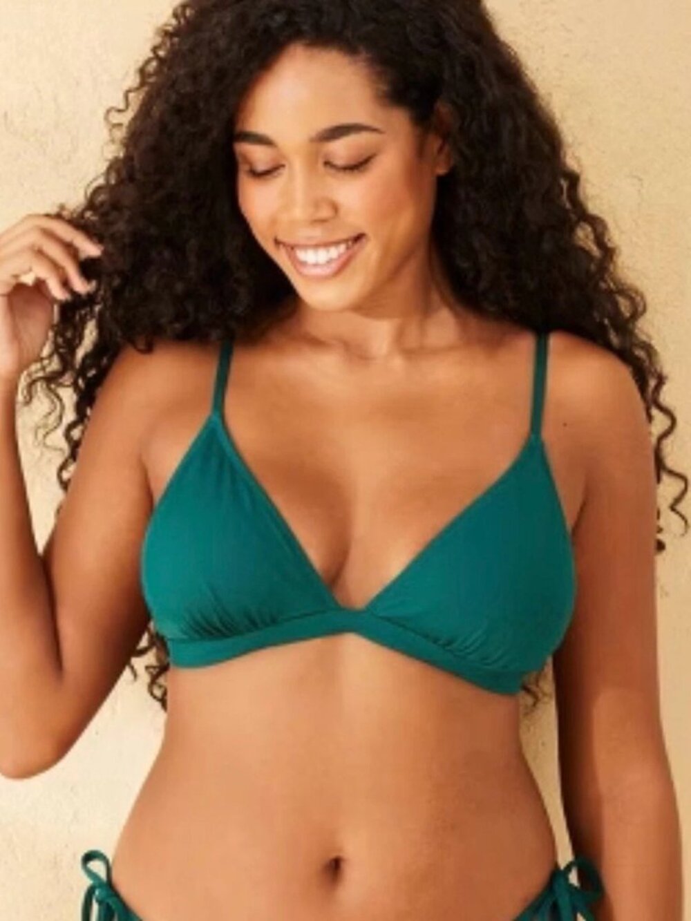 NEW Shade & Shore Ribbed Triangle Bikini Top - Green - Size Small